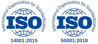 ISO-Logos Energiemanagementsystem 14001:2015 und Umweltmanagementsystem 50001:2018