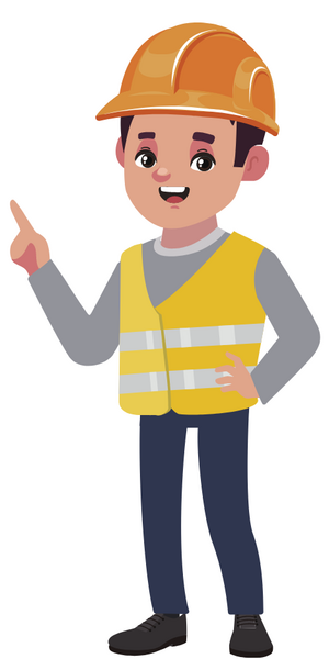 Zeichnung eines Bauarbeiters, der über Baustellen und Sperrungen informiert